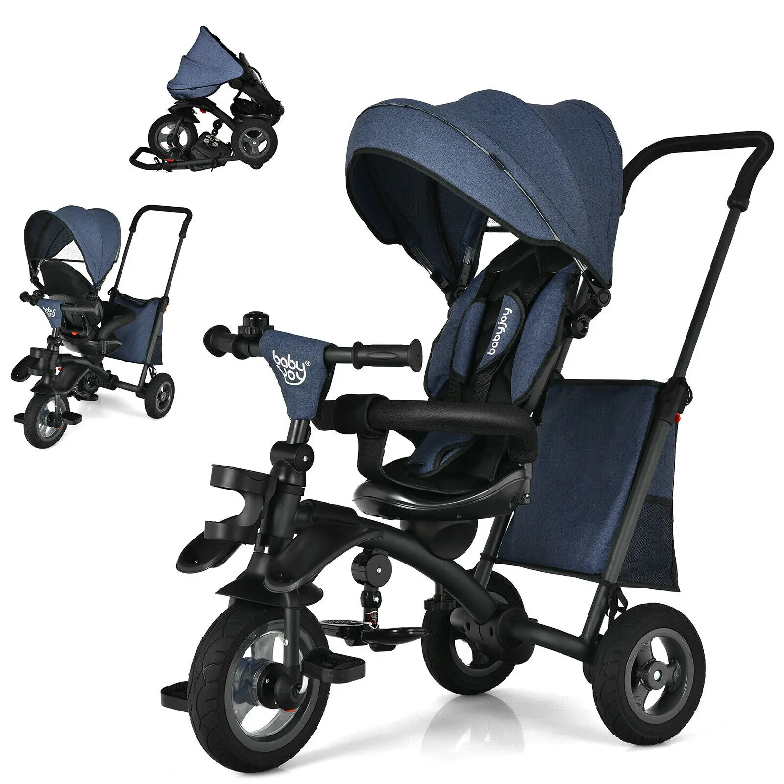 Babyjoy 7-In-1 Kids Baby Tricycle Folding Steer Stroller w/ Rotatable Seat Blue  BB5660BL