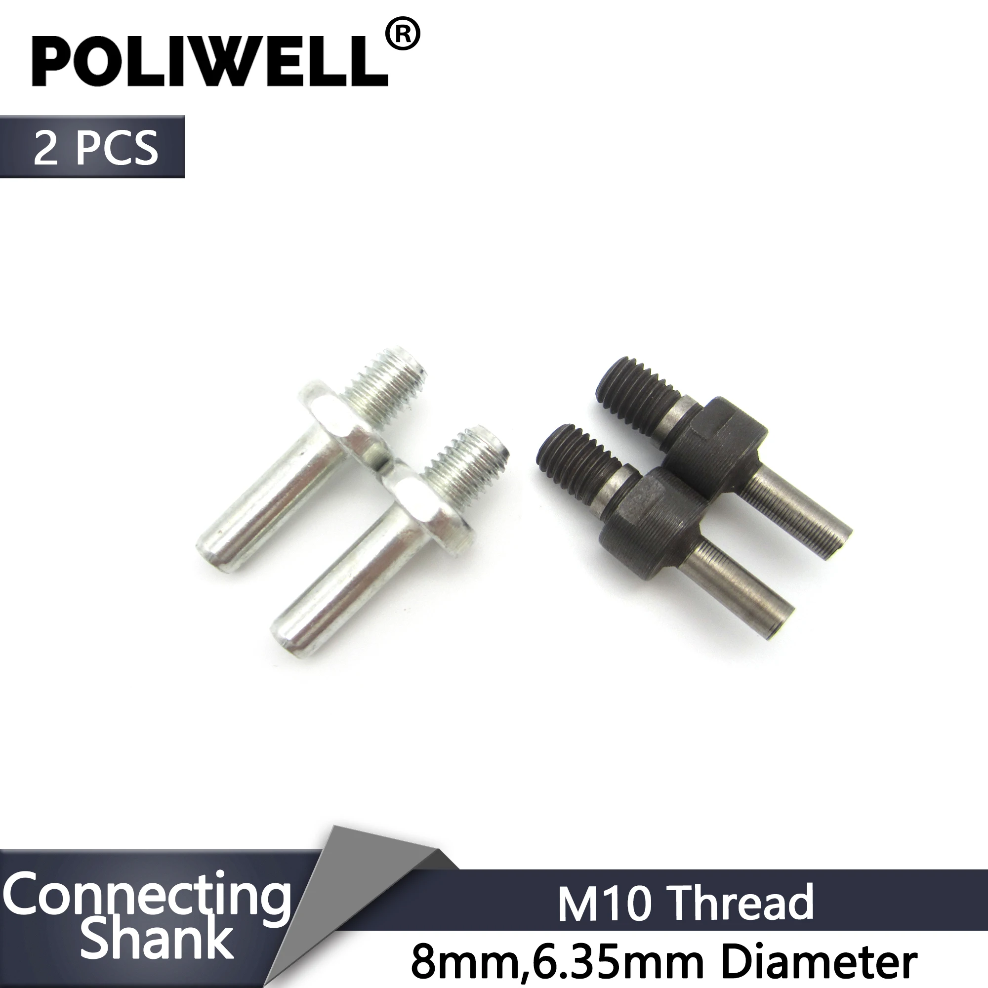 

POLIWELL 2PCS 8MM,6.35MM Connecting Shanks with M10 Thread for Sticking Disk of Polishing Machine