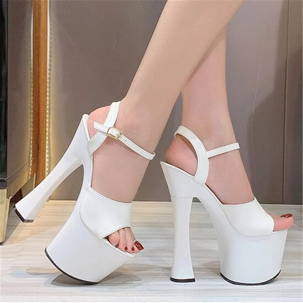 New Summers Steel Pipe Dance Sandals Women Platform Model T Stage Show Sexy High-Heeled Shoes Leather Waterproof Wedding Pumps