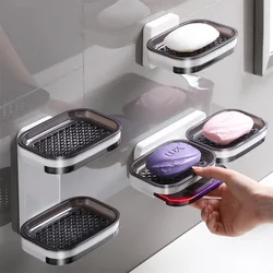 Double Layer Wall Mounted Soap Dishes Box Drain Sponge Holder Storage Rack For Bathroom Accessories Toiletries Organizer Kitchen