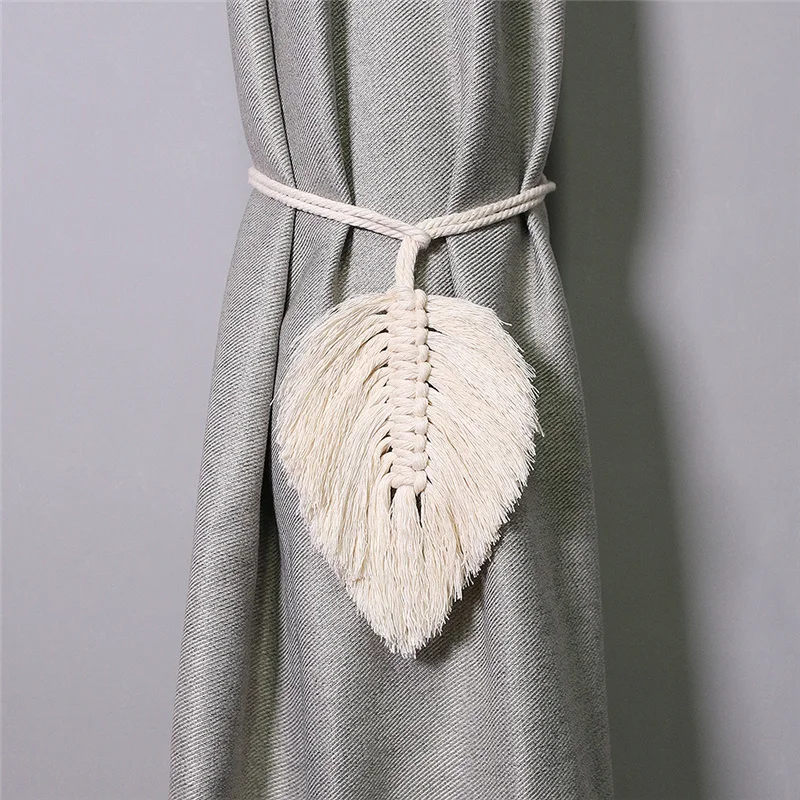 Leaf Macrame Curtain Tie backs  Hand-Woven Cotton Tassel Curtain  Straps Tie  Decorative Accessories for Living Room Boho Decor