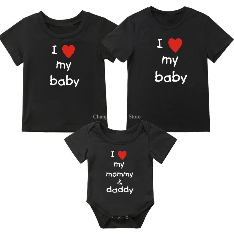 Family Matching Shirt I Love My Baby Short Sleeve Cotton Tops Father Mother Son Daughter Matching Clothes Family Look