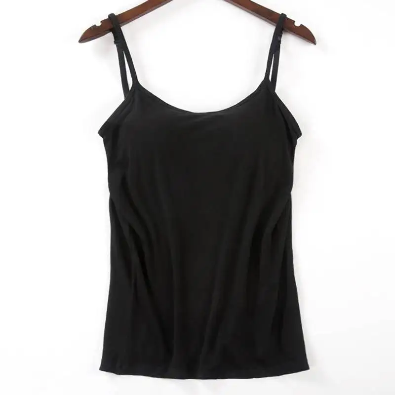 Bh Tank Top Vrouwen Modale Spaghetti Solid Cami Top Vest Vrouwelijke Hemdje Met Ingebouwde Bh Fitness Kleding