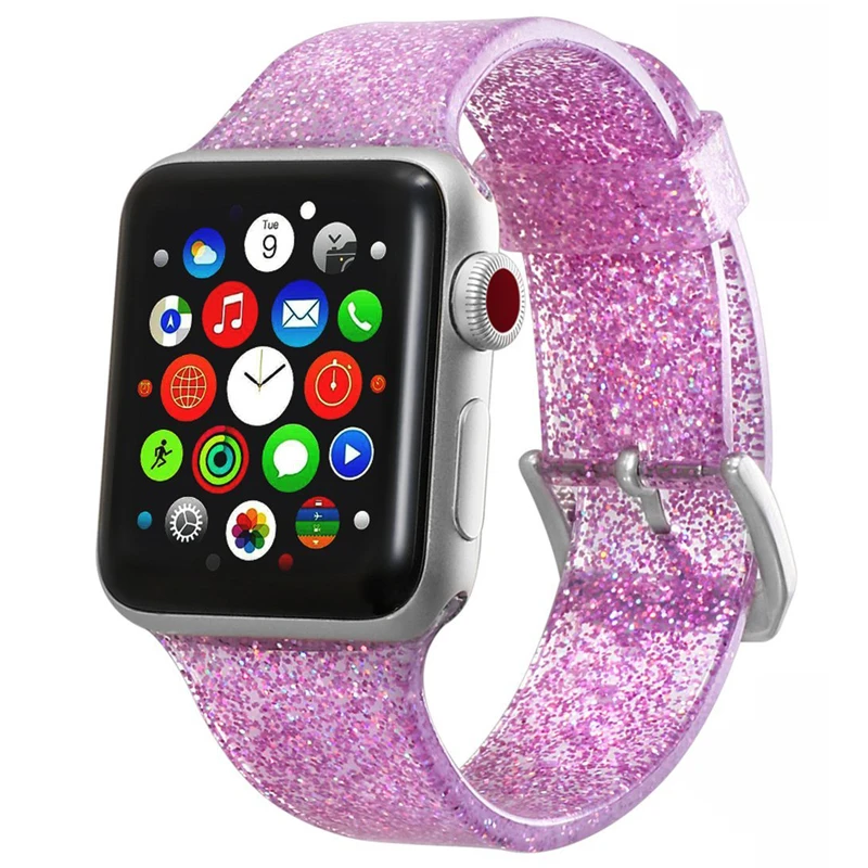 Glitter Strap for Apple Watch Band 40mm 44mm pulseira correa iwatch band 38mm 42mm Silicone Bracelet Apple Watch series 6 5 4 3