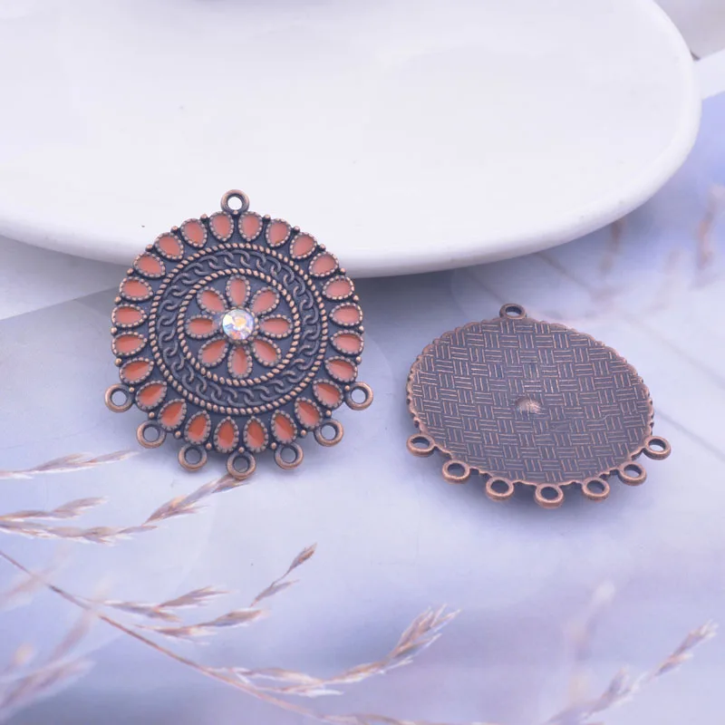 12 Stück 28*33mm Antik-Kupfer Emaille Ohrring-Verbinder Runde Metalllegierung Sieben-Loch-Verbinder DIY Ohrring-Zubehör – Detail 2