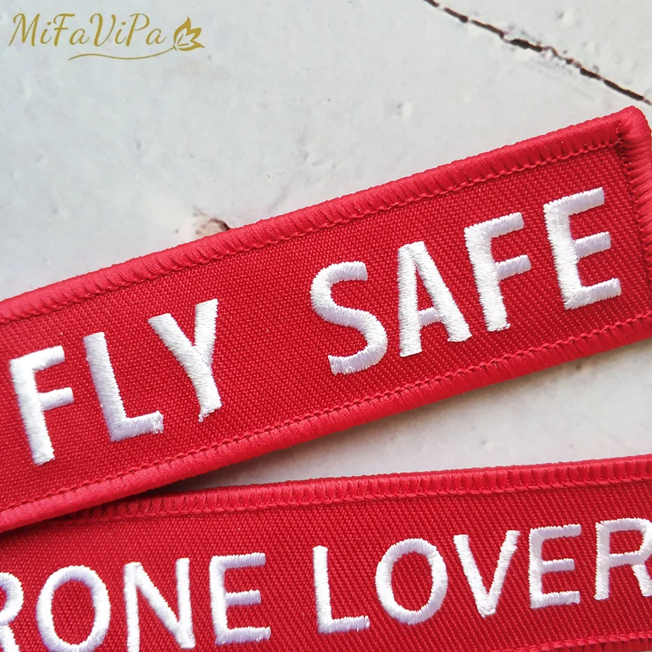 MiFaViPa 2 PC Pilot Keychains Embroidery Fly Safe Keychain Fashion Trinket Red Drone Lover Key Chain for Aviation Christmas Gift