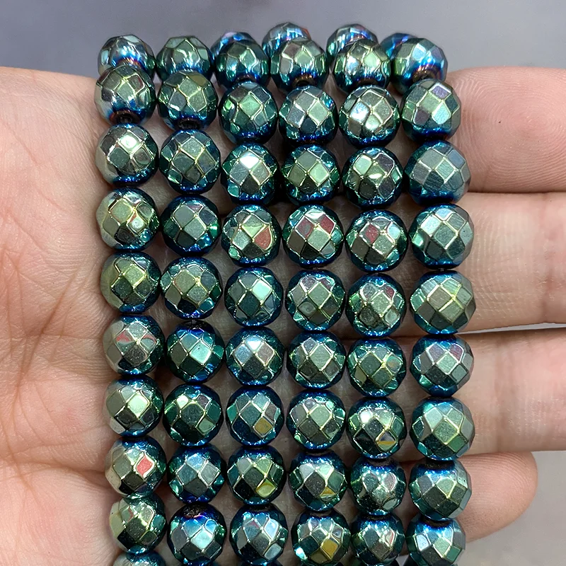 Faceted Green Hematite Beads Smooth Natural Stone Loose Spacer Beads DIY Charm Bracelet  For Jewelry Making 15'' 2/3/4/6/8/10mm