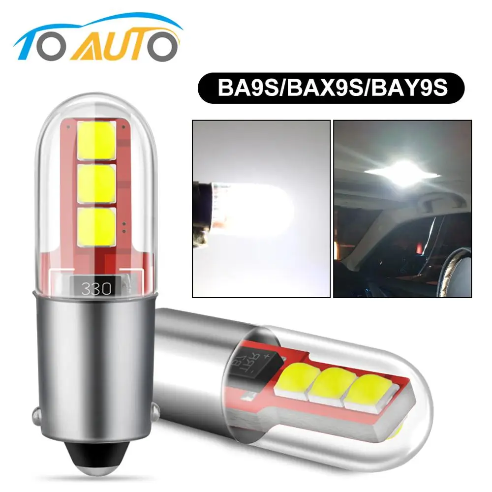 Lâmpada led canbus para interior do carro, 2 peças ba9s, t4w, h6w, bax9s, bay9s, h21w, 6smd, 3535, chips, luz de estacionamento, 12v