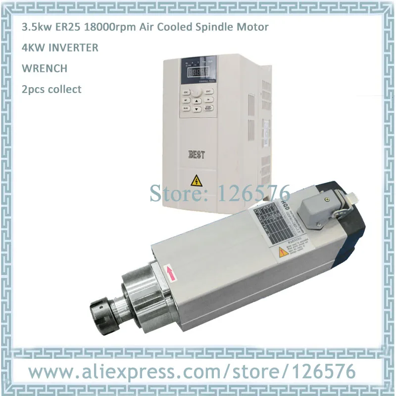 GDF46-18Z/3.5 4 ceramic bearing 3.5Kw ER25 air cooled Spindle motor 18000RPM + 4Kw Frequency VFD Inverter