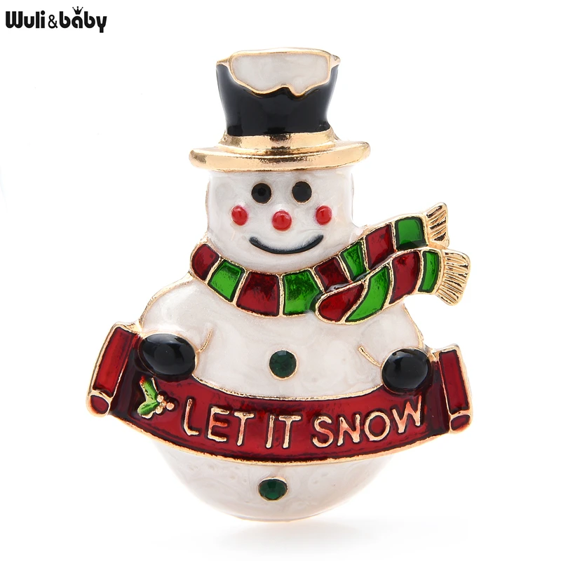 Wuli&baby Enamel Happy Snowman Brooches For Women Men Christmas New Year Gifts Brooch Pins