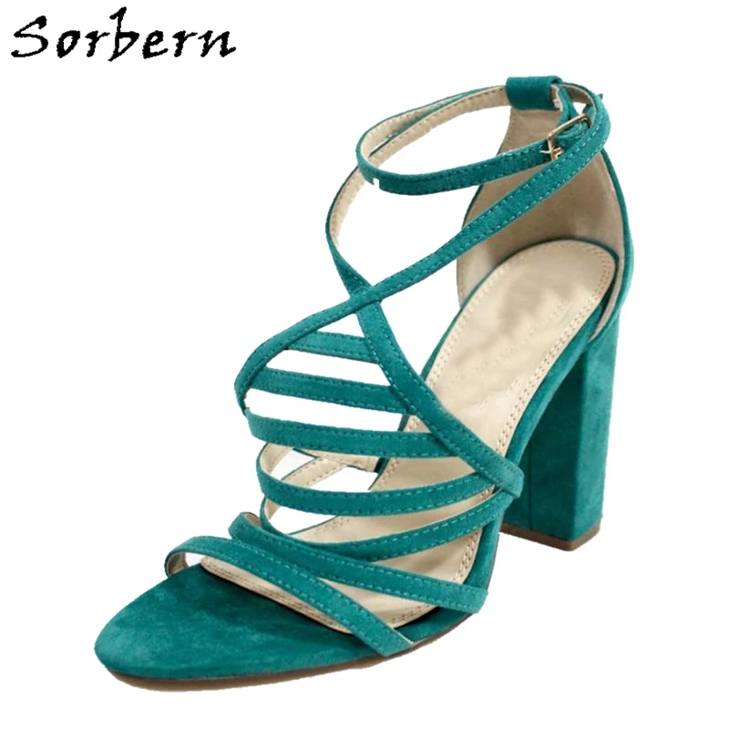 Sorbern Green Block High Heel Women Sandals Straps Chunky Heel Sandals Custom Color 2020 New Platform Sandal Size 11