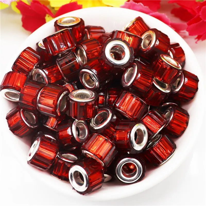 10 Pcs Red Color Stripe Resin Murano Big Hole European Spacer Beads Fit Pandora Bracelet Charms Stopped Clip Beads DIY Jewelry