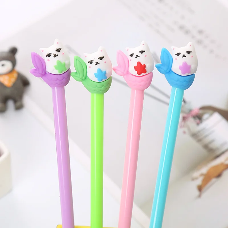 

2pc Cartoon Fishtail Cat Gel Pen Kawaii Learning Stationery Creative Writing Black Signature Exam Marker Office School Supplies