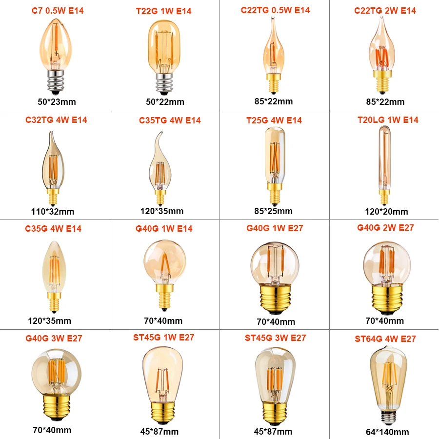 Ampoule LED E14 E27, 220V, variable, Vintage, Filament, T22, 1W, décoration rétro à incandescence, Ampoule de lampe d\'éclairage LED