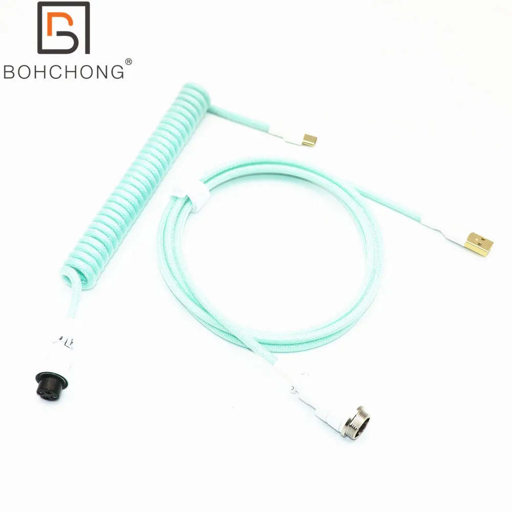 Thicker Spiral OD 23MM Coil Keyboard USB Type C Coiled Cable Paracord PET Elastic L Shape Mini Micro Colorful GX16 Data2.0 Cable