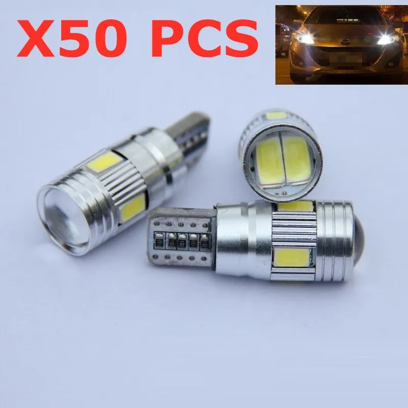 50PCS T10 W5W 194 5630 LED Car bulbs 6 SMD CANBUS ERROR FREE Car Side Wedge T10 LED Light License Plate Light Ceiling Lamp