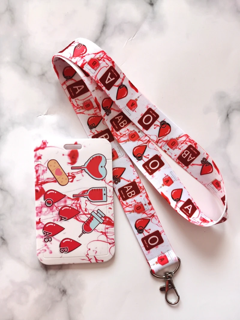 

1 set Blood card Lanyard ID Cards Holders Neck Straps Keychain