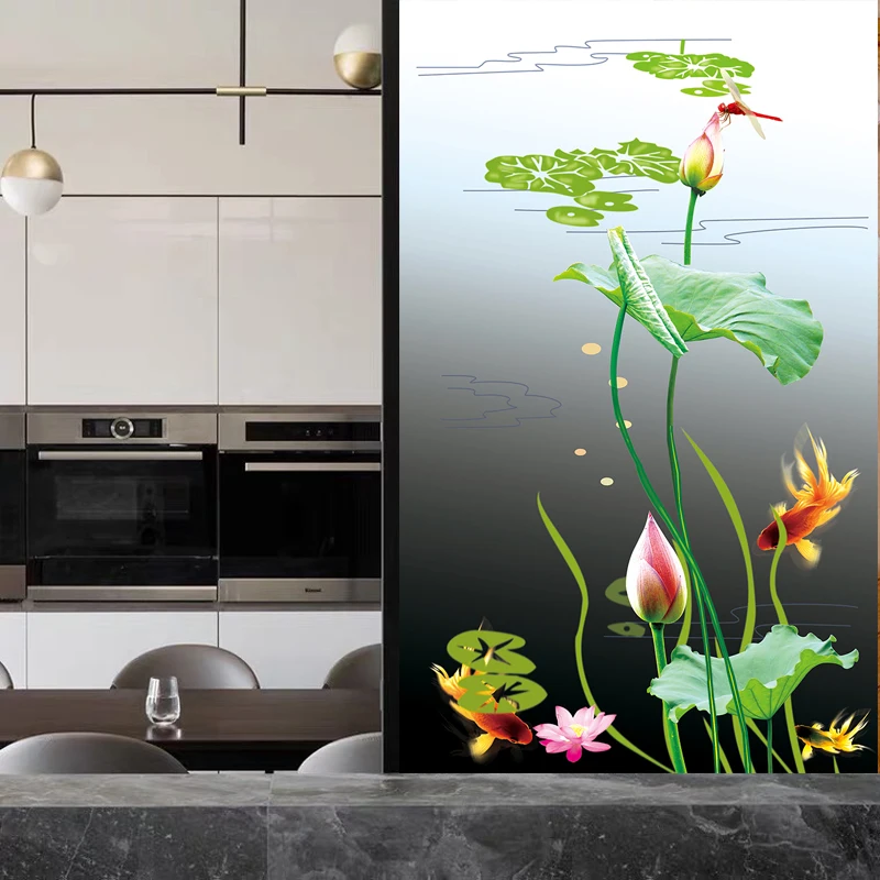 Custom Size Lotus Flower Window Film Static Cling Privacy Glass Film PVC Home Decorative Frosted Sticker for Bathroom Kitchen