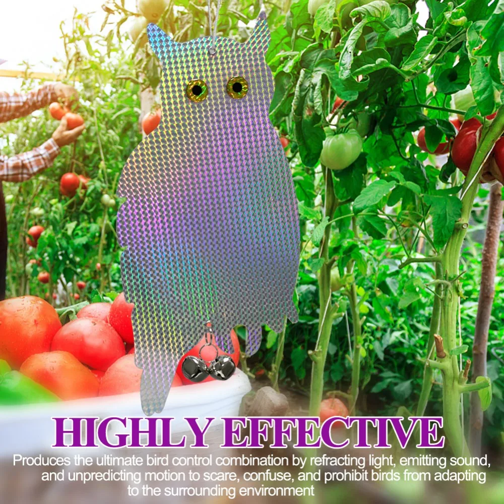 Garden Laser Reflective Fake Owl Supplies Hanging Reflective Owl Scarecrow Scares Bird Pigeons Woodpecker Repellent Birds