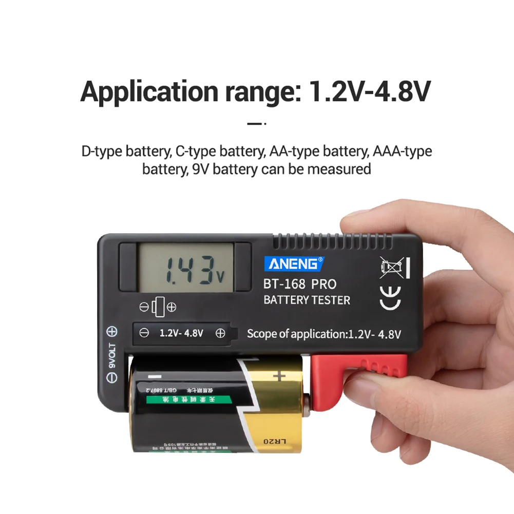 BT-168 PRO 168D Digital Battery Capacity Tester for 18650 14500 Lithum 9V 3.7V 1.5V AA AAA Cell C D Batteries Tester