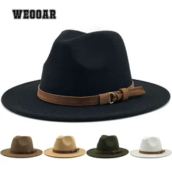 Sombreros de fieltro de gamuza para hombres y mujeres, sombrero de ala grande, sombrero de Jazz blanco Vintage, hueso de Iglesia, otoño e invierno, 2021, MZ236