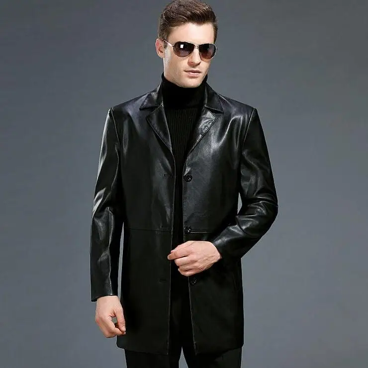 

Casual New Men Business plus size Genuine Male Long Suit collar leather jacket Men's Sheep skin Jackets Coats