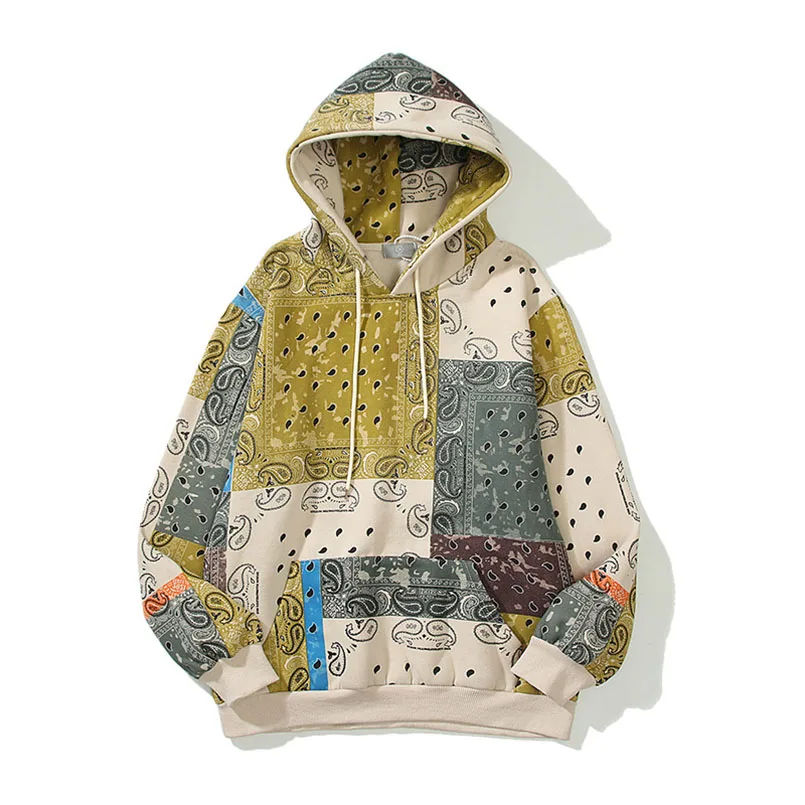 

Bandana Patchwork Hoodies Men Women Cotton High Street Spring Autumn Winter Sweatshirt with Hood Brand Hip Hop Kanye west 2023