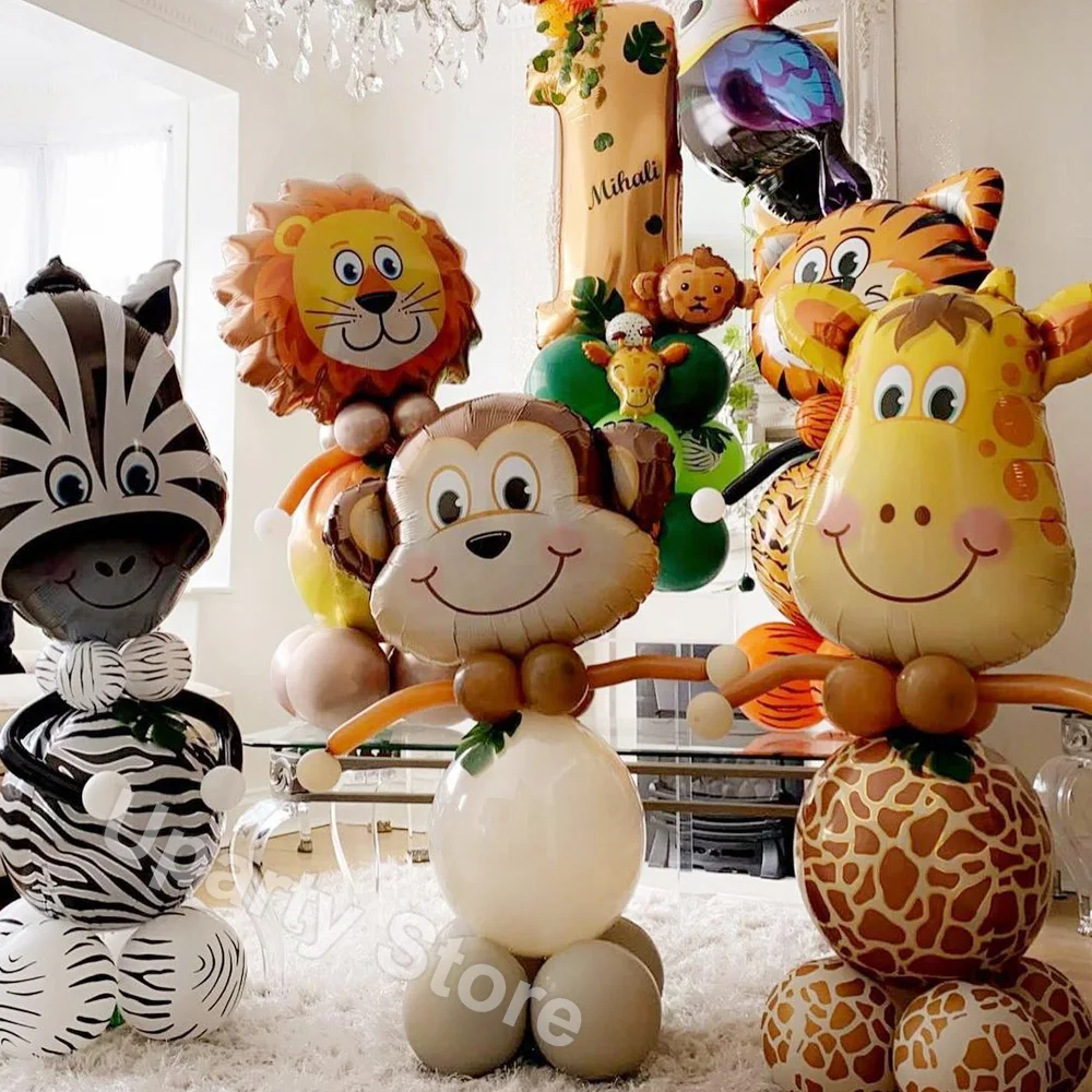 1 Set Jungle Animal Birthday Balloons Monkey Lion Tiger Helium Globos for Safari Wild One Kids Birthday Party Decor Baby Shower