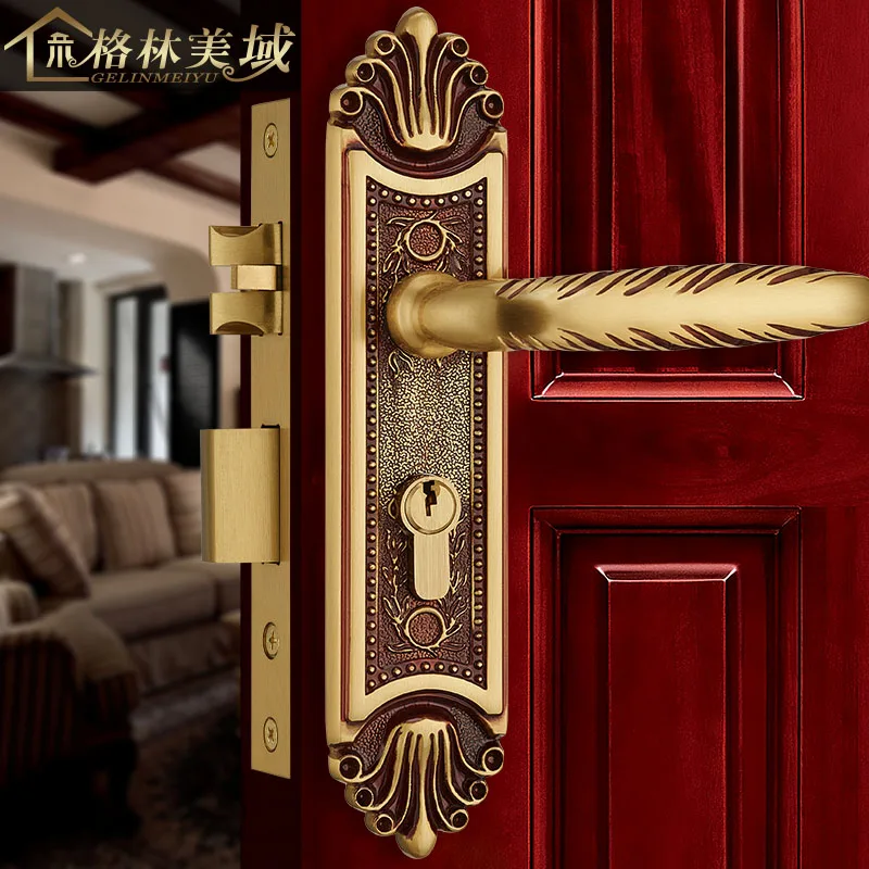 

Full copper American bedroom villa door lock interior European copper handle solid wood door lock