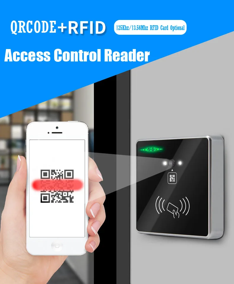 13.56Mhz 125Khz RFID Barcode 2D QR Code Reader Access Control Reader Wiegand TTL RS232 RS485 Port Optiona 12V