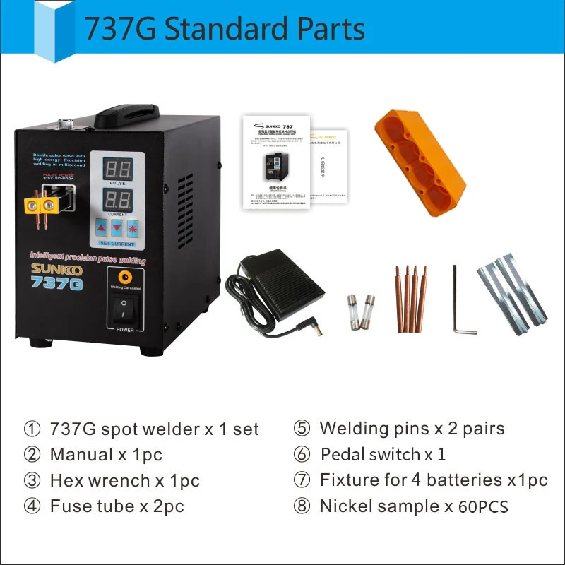 SUNKKO 737G Spot Welder 1.5KW Double Pulse Intelligent Precision Welding Machine 18650 Lithium Battery Welding Mini Spot Welders