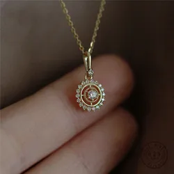 HI MAN 925 Sterling Silver Plating 14K Gold Korean Small Retro Disc Pendant Necklace Women Fashion Glamour Party Jewelry