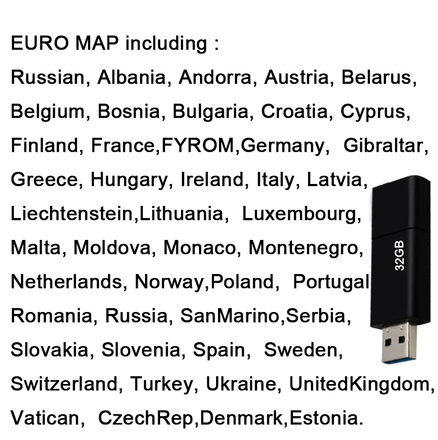 32GB U Disk Euro Map Only for Android System Car Gps Navigation The Latest 2021