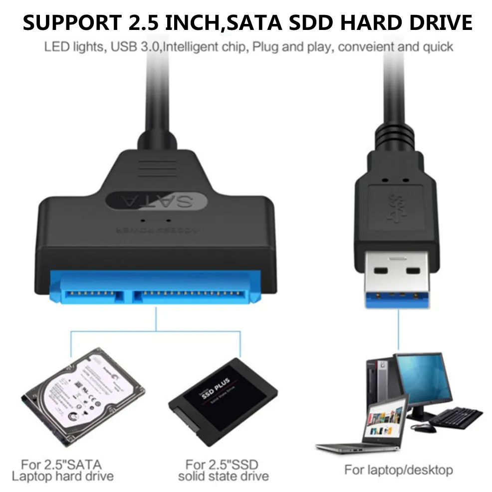 LccKaa Sata to USB 3.0 USB 2.0 Type C Adapter USB 3.0 SATA 3 Cable Up to 6 Gbps Support for 2.5 Inch External SSD HDD Hard Drive