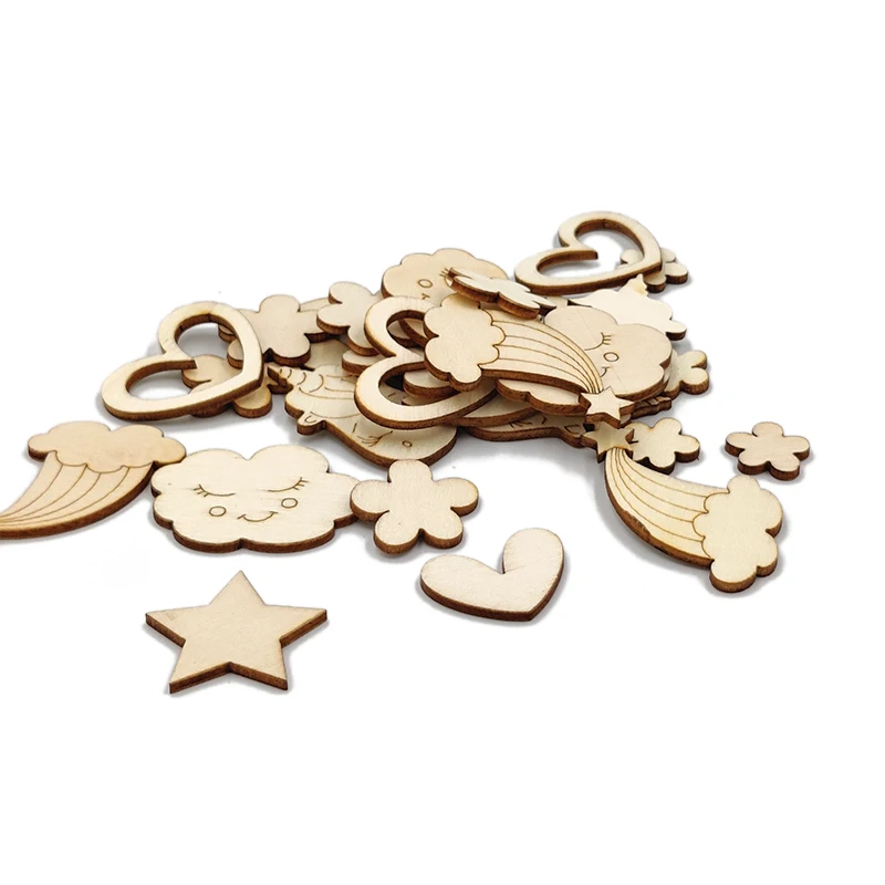 10pcs Unfinished Wooden Ornaments Mixed Cute Carton Wooden Embellishments Crafts for DIY Art