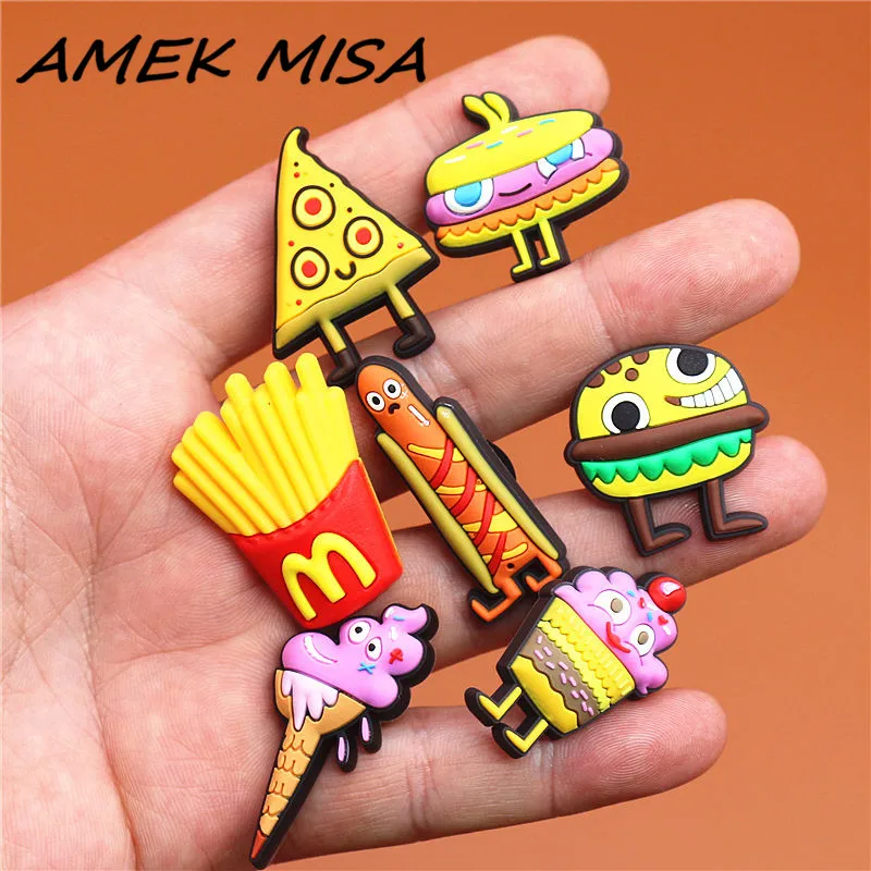 Single Sale 1pcs Original Shoe Charms Cartoon Ice cream and Burger Garden Shoe Buckle Accessories Decorations Fit Kids Gifts