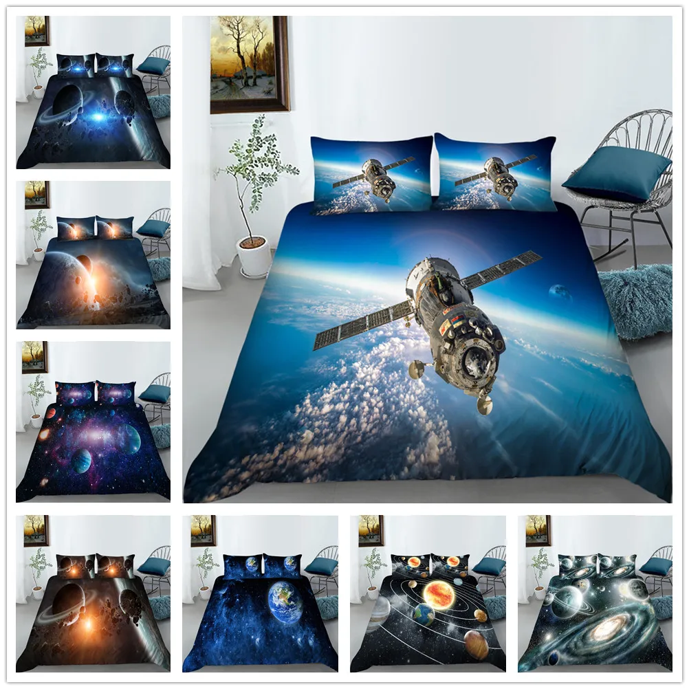 

Outer Space Duvet Cover Set 3D Printed Planets Bedding Set Universe Galaxy Comforter Cover Set for Kids Adult Teen Bedroom Decor