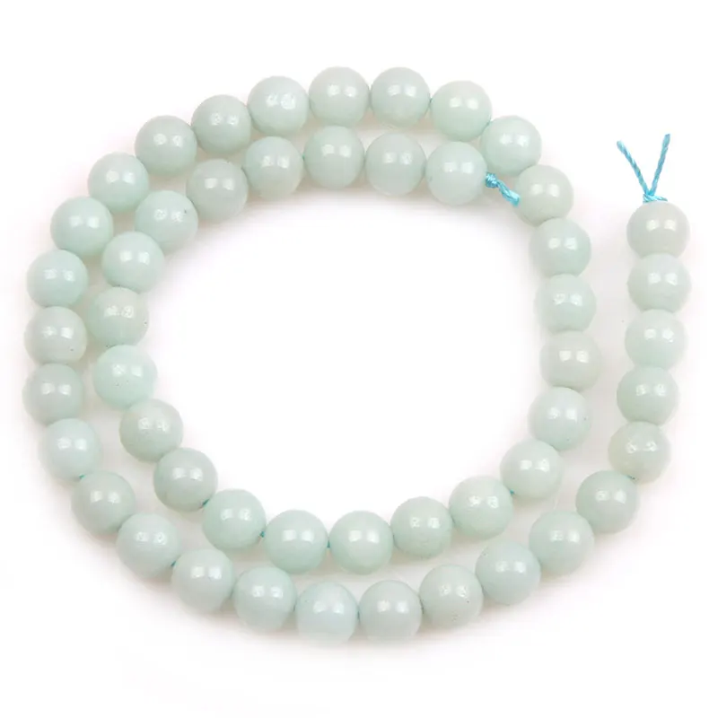 Gem-inside 8mm 10mm 12mm Round Blue Amazonite Beads Natural Stone Beads DIY Loose Beads For Jewelry Making Strand 15\