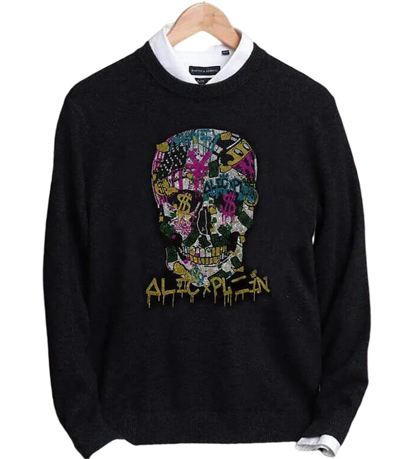 

Streetwear Skull Sweaters Anime Fashion Casual Slim Fit Cotton Knitted Pullovers Men Clothing