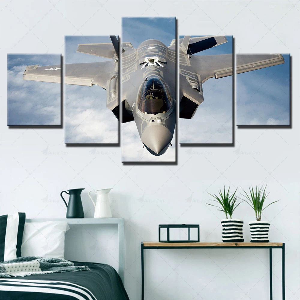 Canvas Painting Home Fighting Airplane Decor Modular Picture Modern Printed 5 Pieces Poster For Living Room Wall Art Framework