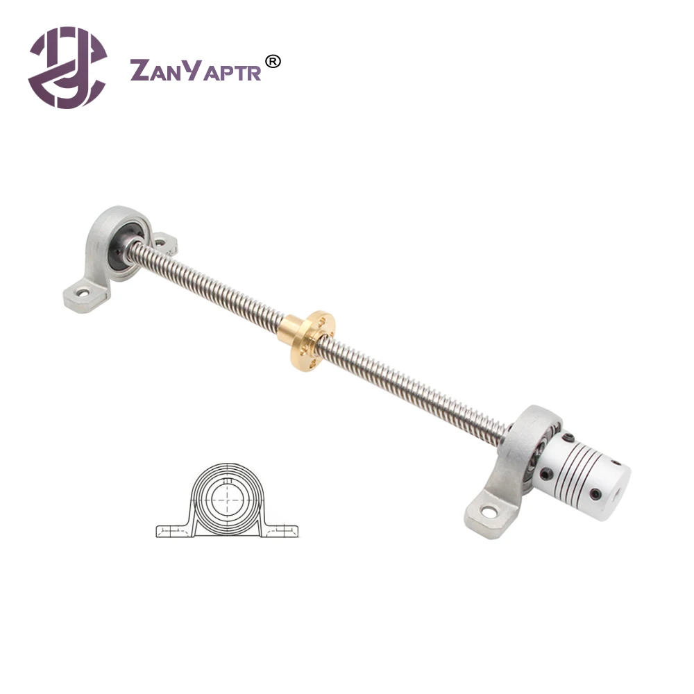 

1Set 100/200/250/300/350/400/500mm 3D Printer &CNC T8 Lead Screw 8mm + Brass Copper Nut +KP08 Bearing Bracket +Flexible Coupling