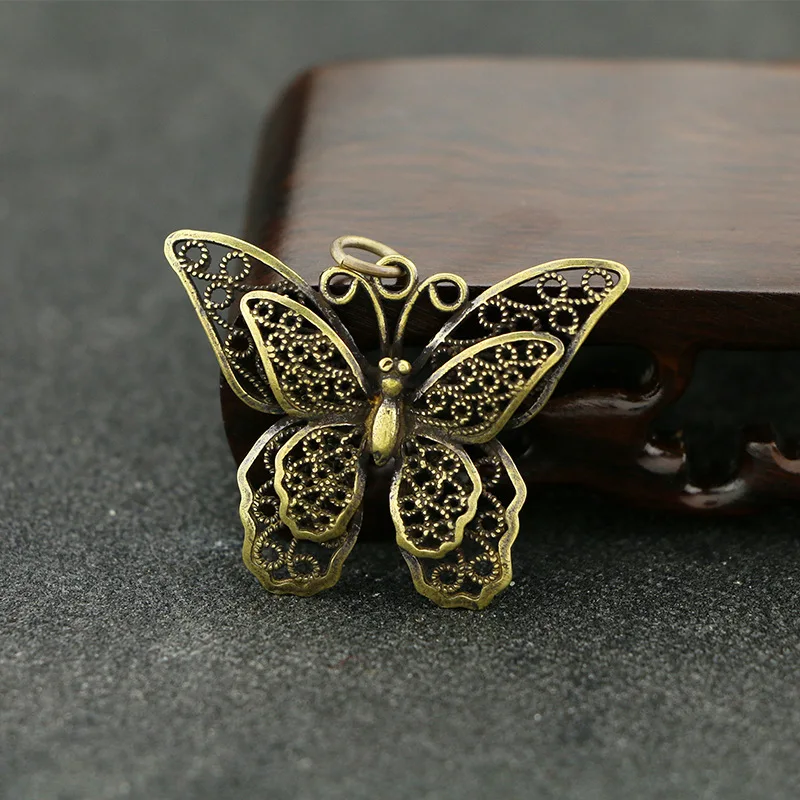 Vintage Butterfly Statue Figurine Pure Brass Charm Rich Wealth Amulet Mini Lot Pendants Keychain DIY Accessories Jewelry Making