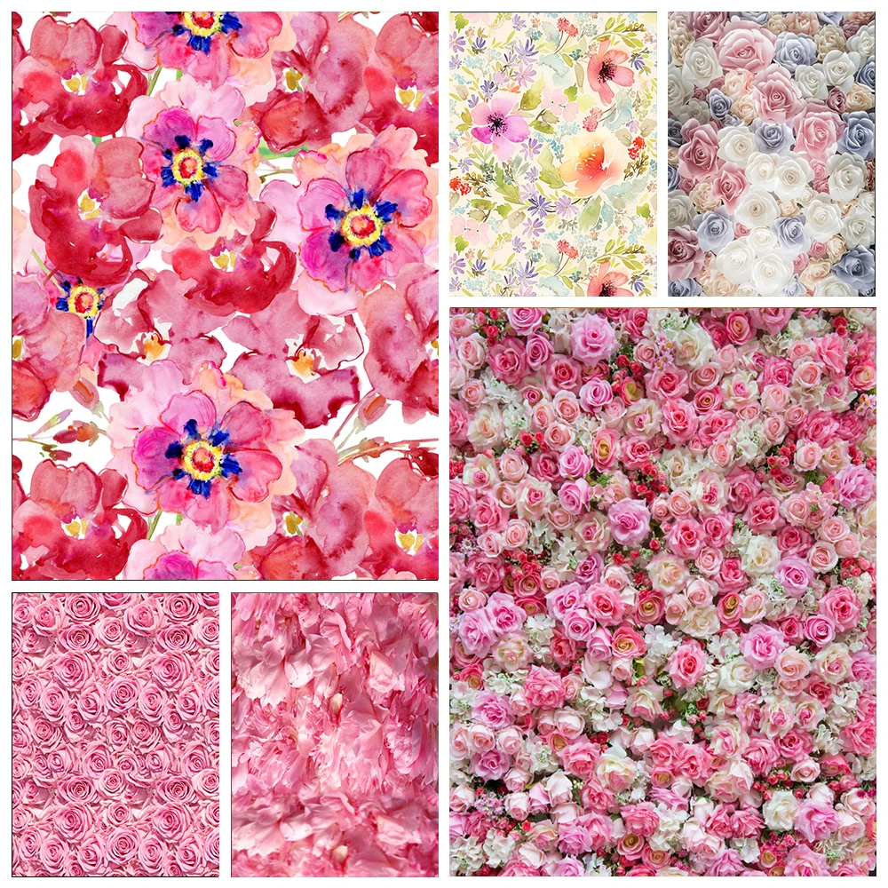 

Rose Floral Wall Photography Backdrop Valentine's Day Romantic Flowers Wedding Portrait Background Bridal Shower Photo Shoot