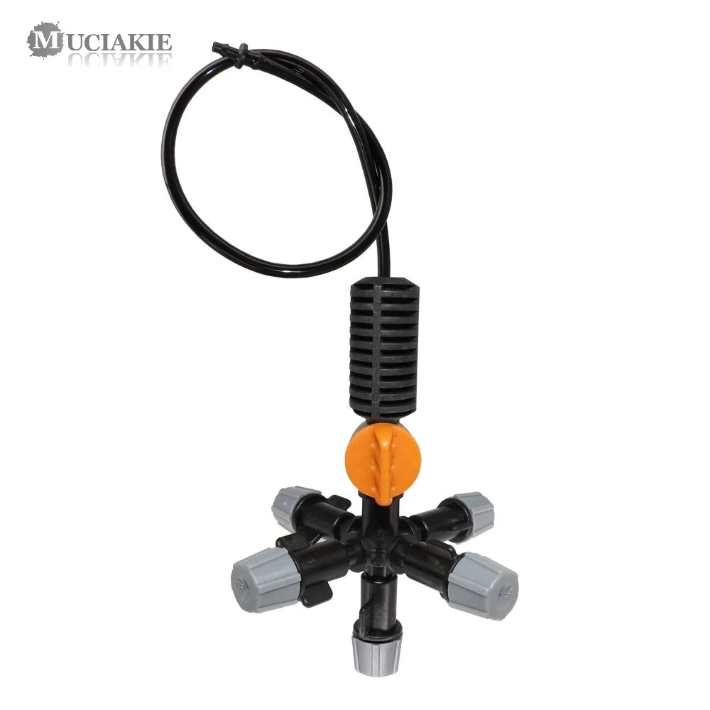 

MUCIAKIE Hanging Anti Drip Misting 5-Outlet Nozzle Cross Atomizing Nozzle Fog Water Spray with Shut Off Greenhouse Irrigation