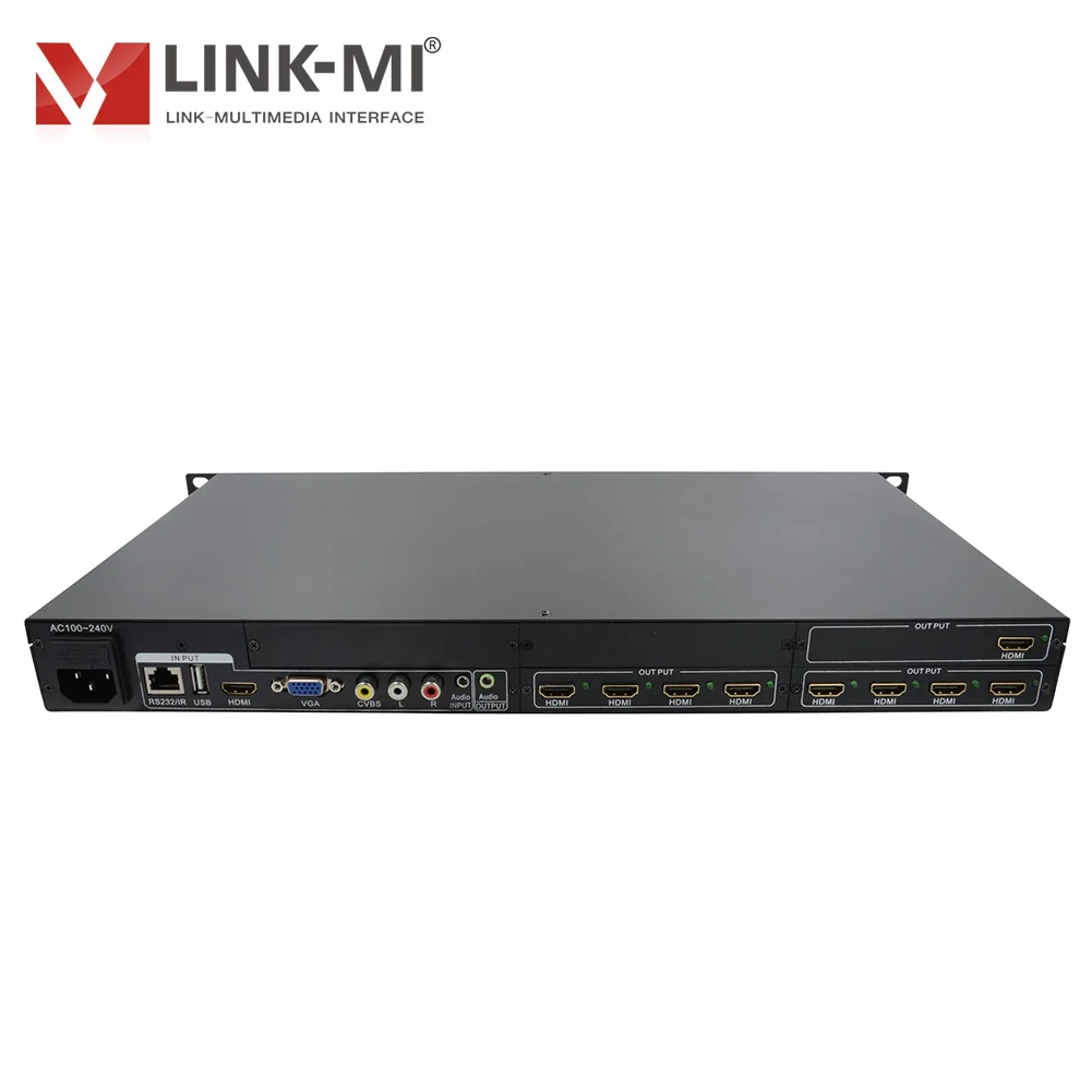 LINK-MI 4x9 HD Splitter with Scaler HDMI+AV+VGA+USB Inputs 9 HDMI Output support 180 degree flip