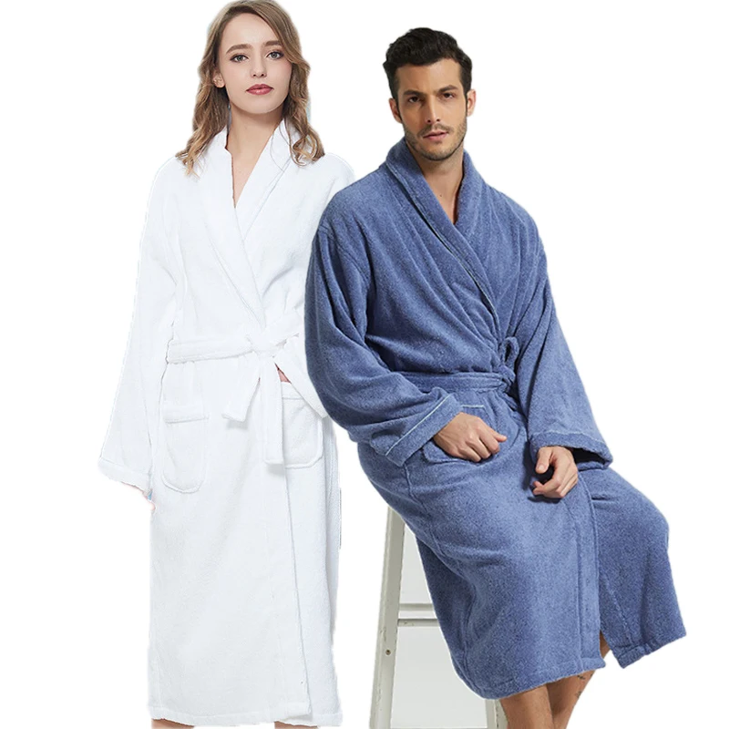 

Home Dressing 100%cotton Plain Color Bathrobes Hotel Unisex Warm Thick Pajamas Sauna Clothes Sleepwear Water Absorption Garment