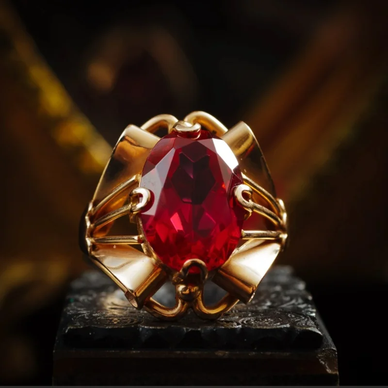 Luxury fashion charm women\'s Natural Ruby Ring Vintage 18K gold ring party bride engagement anniversary gift