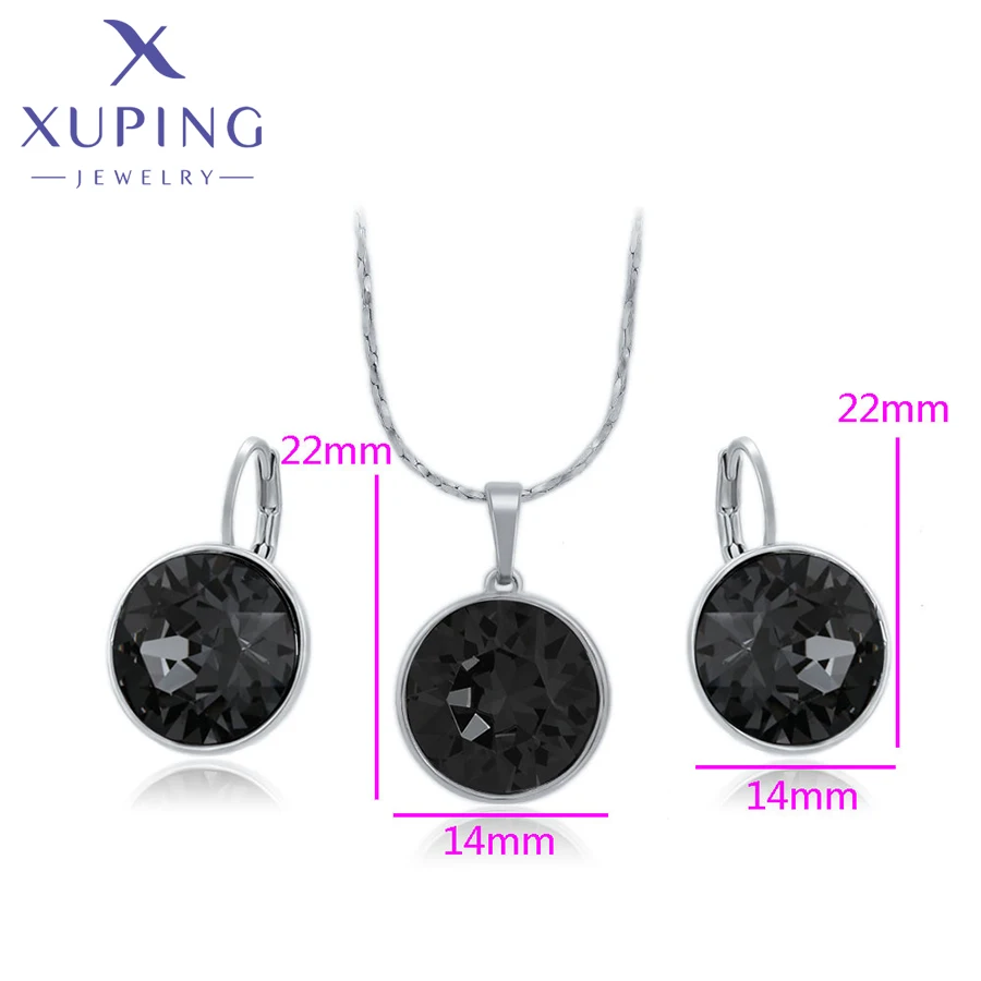 Xuping Jewelry Charm Promotion Crystal Gold Plated Round Stone Shiny Jewellry Set with Necklace and Earring for Women Girl Gift