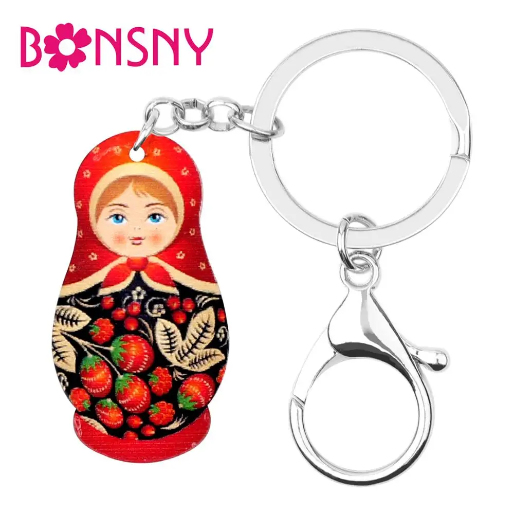 Bonsny Acrylic Anime Matryoshka Russian Doll Girl Key Chains Key Rings Bag Car Purse Decorations Keychains For Women Girls Gift