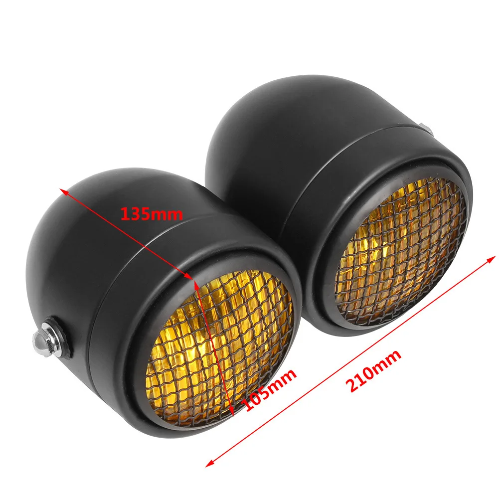 Universal Motorcycle Headlight Dual led Twin Double headlamp Halogen H4 bulb Mesh Grill For Cafe Racer Bobber Touring Cruiser